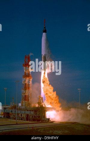 24. Februar 1961 - der Start von Mercury-Atlas (MA-2), einem unbemannten suborbitalen Mercury Kapsel Test. Stockfoto