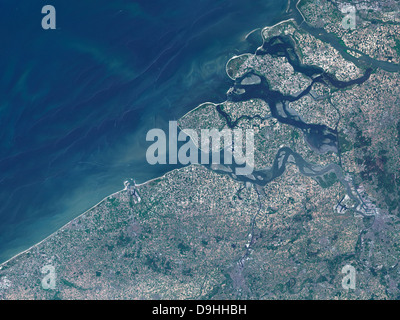 Satelliten-Ansicht von der Küste von Belgien. Stockfoto