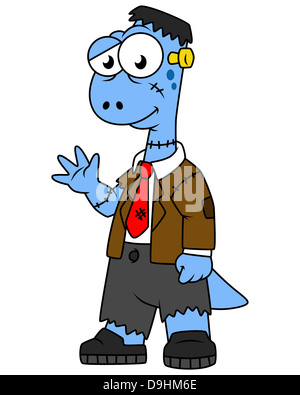 Cartoon-Illustration von einem Brontosaur verkleidet als Frankenstein. Stockfoto