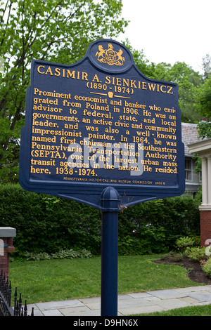 CASIMIR A. SIENKIEWICZ (1890-1974) prominente Ökonom und Bankier im Jahre 1906 aus Polen ausgewandert. Er arbeitete als Berater für Bundes-, Landes- und lokalen Regierungen, einer aktiven bürgerlichen und Gemeindevorsteher und war auch ein bekannter impressionistischen Maler. Im Jahr 1964 wurde er ersten Vorsitzender des südöstlichen Pennsylvania Transportation Authority (SEPTA), eines der größten öffentlichen Personennahverkehrs in der Nation ernannt. Er wohnte hier, 1938-1974. Pennsylvania historisch und Museum Kommission, 2006 Stockfoto