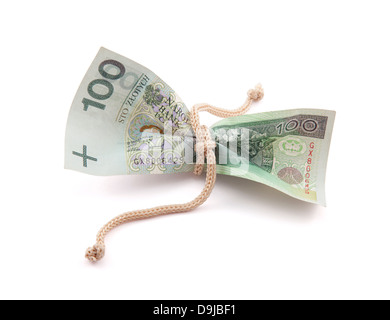 Polnische Geld gebunden in Bindfäden mit Beschneidungspfad Stockfoto