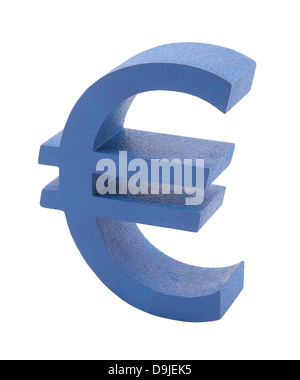 Blaue Eurozeichen isoliert auf weiss Stockfoto