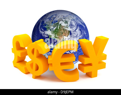 Globus mit Währungssymbole. Earth-Bild von der Nasa zur Verfügung gestellt. Stockfoto