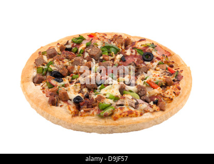 Pizza, isoliert auf weiss mit Beschneidungspfad Stockfoto