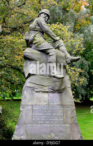 Denkmal für die Hochland-helle Infanterie gefallenen in den südafrikanischen Krieg, Kelvingrove Park West End von Glasgow, Schottland, UK Stockfoto