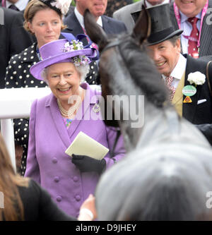 Ascot, Berkshire, UK. 20. Juni 2013.  HM Königin mit ihrem Sieger Schätzung nach dem Gold Cup am Ladies Day. Bildnachweis: John Beasley/Alamy Live-Nachrichten Stockfoto