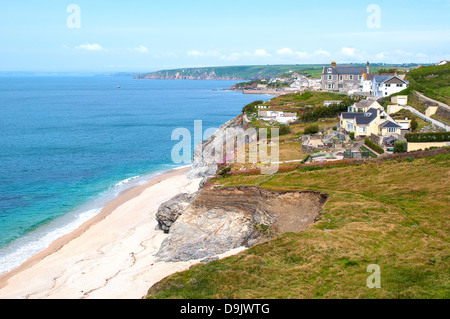 Auf der Suche nach Porthleven von Penrose Kopf in Cornwall, Großbritannien Stockfoto