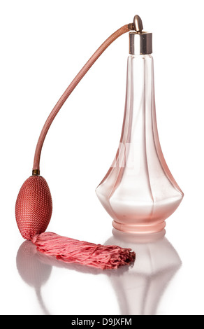 rosa Vintage Parfüm-Flasche mit Zerstäuber Stockfoto