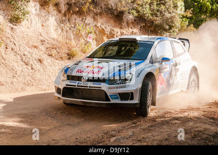 Olbia, Italien. 20. Juni 2013. Sardinien-Rallye, gilt als die italienische Etappe der Rallye-Weltmeisterschaft. Tag1. Qualifyng Bühne 'Monte Pinu';. Volkswagen Polo R WRC. Ogier/Ingrassia. Bildnachweis: Aktion Plus Sport/Alamy Live-Nachrichten Stockfoto