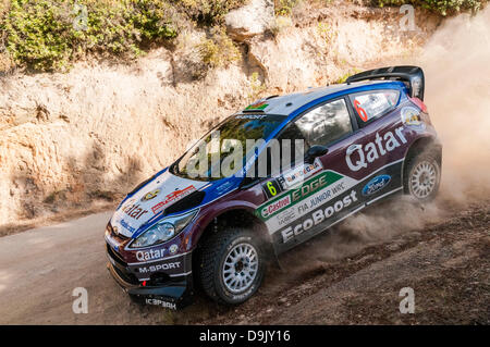 Olbia, Italien. 20. Juni 2013. Sardinien-Rallye, gilt als die italienische Etappe der Rallye-Weltmeisterschaft. Tag1. Qualifyng Bühne 'Monte Pinu';. Katar-Team - Ford Fiesta RS WRC. Evans / Bernacchini. Bildnachweis: Aktion Plus Sport/Alamy Live-Nachrichten Stockfoto