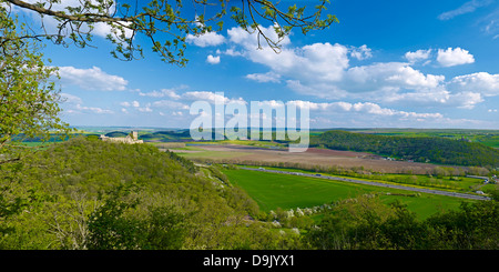 Panorama von der Gleichen Gleichen Burg Wachsenburg Muehlburg Schloss in der Nähe von Mühlberg Drei Gleichen Thüringen Stockfoto