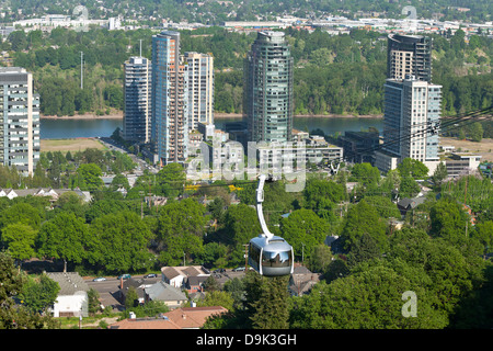 Eine Schwebebahn, die Beförderung von Personen zu und von der Bergkuppe in Portland, Oregon. Stockfoto