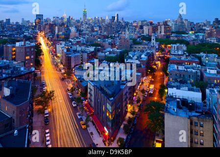 Vogel Auge Ansicht von Midtown Manhattan, New York nach Sonnenuntergang Stockfoto