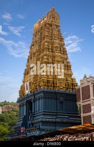 Niedrigen Winkel Blick auf einen Tempel, Simhachalam Tempel, Visakhapatnam, Andhra Pradesh, Indien Stockfoto