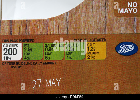 GDA-Informationen mit Ampel farbcodierte System auf pack Stiefel Sandwiches ohne Mayo Stockfoto