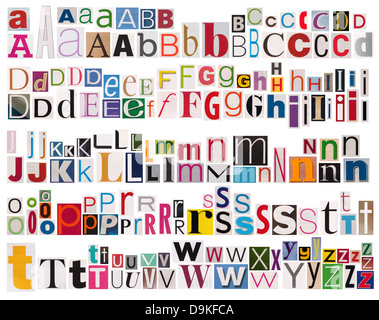 Bunte Zeitung Alphabet isoliert auf weiss Stockfoto