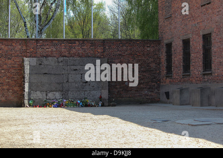 Auschwitz-Tod-Wand in der Nähe von Block 11, staatliches Museum Auschwitz-Birkenau. Stockfoto