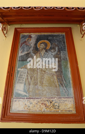 Christliches Symbol am Kloster St. Michael Panormitis, Symi (Simi), Rhodos-Region, der Dodekanes, Süd Ägäis, Griechenland Stockfoto