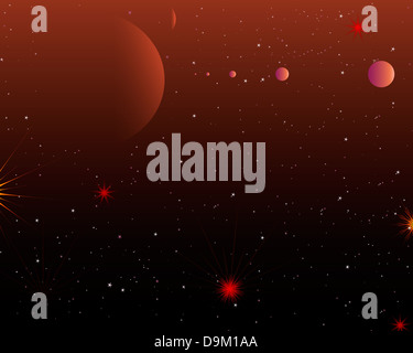 Roten Platz Planetensystem mit Sternen Stockfoto