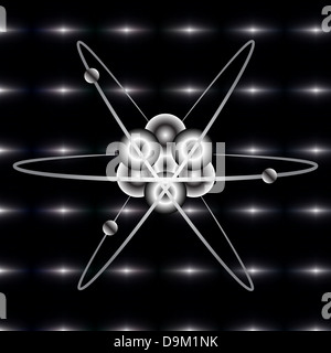 Atom-Symbol auf dunklem Hintergrund Stockfoto