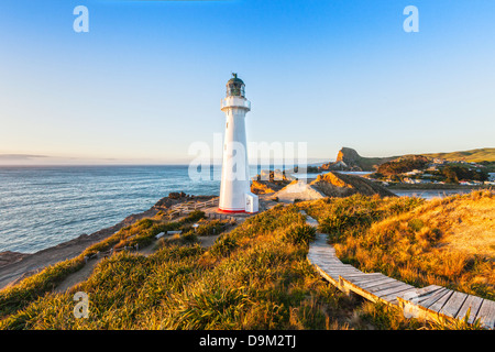 Castlepoint Leuchtturm, Wairarapa, Neuseeland, bei Sonnenaufgang. Stockfoto