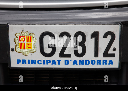 andorranische Nummer Nummernschild Andorra la Vella andorra Stockfoto