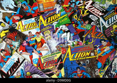 Eine Sammlung von DC Comics Superman Action Comics Stockfoto