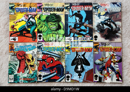 Sammlung von Marvel Comics im Web von Spider-Man und The Amazing Spider-man Stockfoto