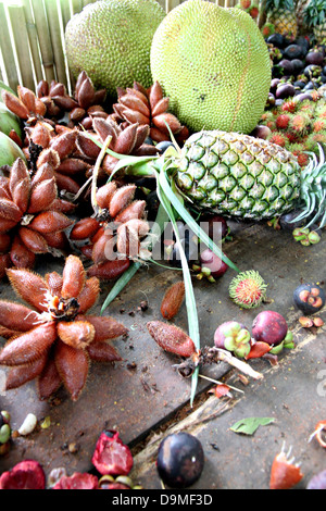 Die vielen Obst auf dem Tisch und Früchte Inland in Thailand. Stockfoto