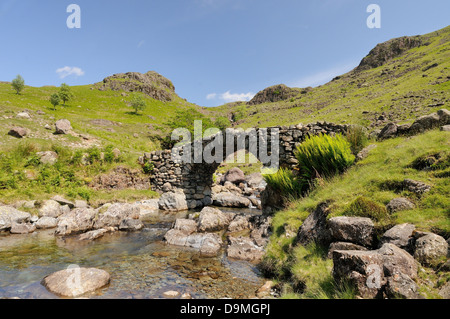 Lingcove Brücke über den Fluß Esk im Sommer im englischen Lake District Stockfoto