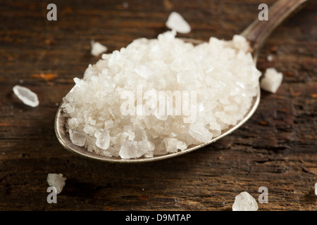 Bio roh White Sea Salt vor dem Hintergrund Stockfoto