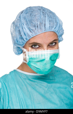 Krankenschwester mit Schutzkleidung, Medizin, Frau, arbeiten (Model Release) Stockfoto