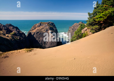 OREGON - Sanddüne auf einer Klippe mit Blick auf den Pazifik, im indischen Sands in Samuel H. Broadman State Park. Stockfoto