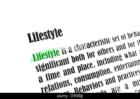 Lifestyle-Wort und Absatz durch Definition closeup Stockfoto