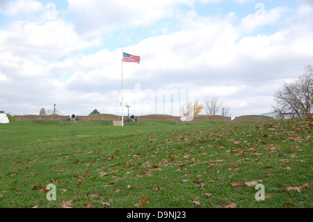 Fort Stevens, Teil der Verteidigung im Bürgerkrieg, befindet sich in Washington, D.C. es ist ein historischer Ort, an dem Besucher mehr über die Militärgeschichte und Befestigungen erfahren können, die während des Bürgerkriegs von entscheidender Bedeutung waren. Stockfoto