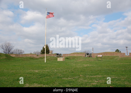 Fort Stevens ist ein historischer Ort in Washington, D.C. und Teil der Verteidigung im Bürgerkrieg. Die Stätte bewahrt wichtige militärische Strukturen und bietet Bildungsprogramme für Besucher. Stockfoto