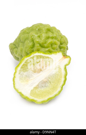 Kaffir Limette isolierten auf weißen Hintergrund. Stockfoto