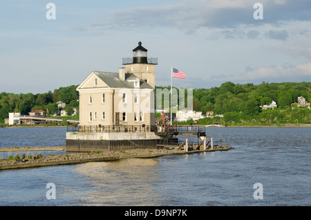 New York, Kingston, Hudson River. Rondout Creek Licht aka Kingston Leuchtturm, gegr. 1838. Stockfoto