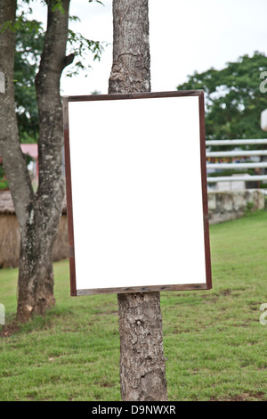 leere Holzschild Post auf Garten Stockfoto