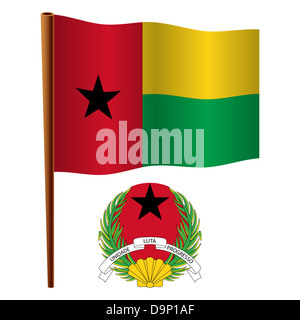 Guinea-Bissau wellig Flagge und Wappen auf weißen Hintergrund, Vektor-Illustration Kunst, enthält Bild Transparenz Stockfoto