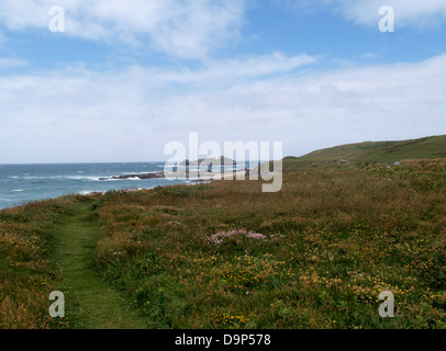 South West Coast Path in Gwithian Strand am Leuchtturm von Godrevy Ende, Cornwall, UK 2013 Stockfoto
