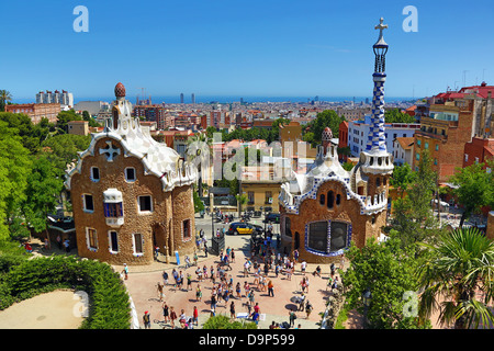 Parc Güell-Park mit Architektur Deisgned von Antoni Gaudi in Barcelona, Spanien Stockfoto