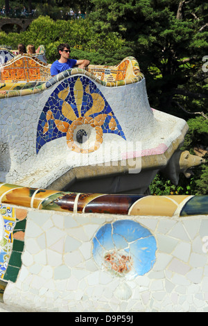 Parc Güell-Park mit Architektur Deisgned von Antoni Gaudi in Barcelona, Spanien Stockfoto