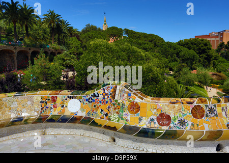 Parc Güell-Park mit Architektur Deisgned von Antoni Gaudi in Barcelona, Spanien Stockfoto