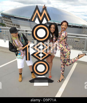 Glasgow, Schottland. 24. Juni 2013.  Mobo Awards 18. Jahrestag Ankündigung Glasgow. Im Bild bei der SSE Hydro, vergibt Glasgow die diesjährigen Gastgeber wird am 19. Oktober alle Girl-Band STOOSHE Stockfoto