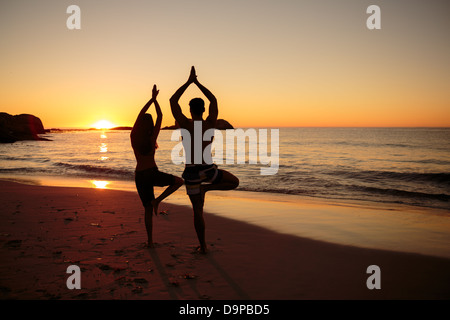 Silhouetten von Menschen, die yoga Stockfoto