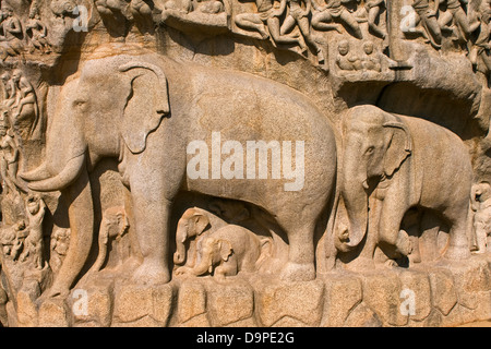 Asien, Indien, Tamil Nadu, Mahabalipuram, Arjunas Buße, Herabkunft des Ganges Stockfoto