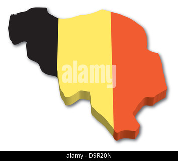 Belgien-3D-Karte mit Abbildung der Flagge auf weißem Hintergrund Stockfoto