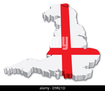 England-3D-Karte mit Abbildung der Flagge auf weißem Hintergrund Stockfoto