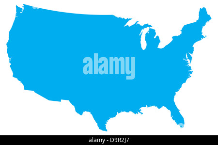 Blaue Landkarte der Vereinigten Staaten von Amerika Stockfoto